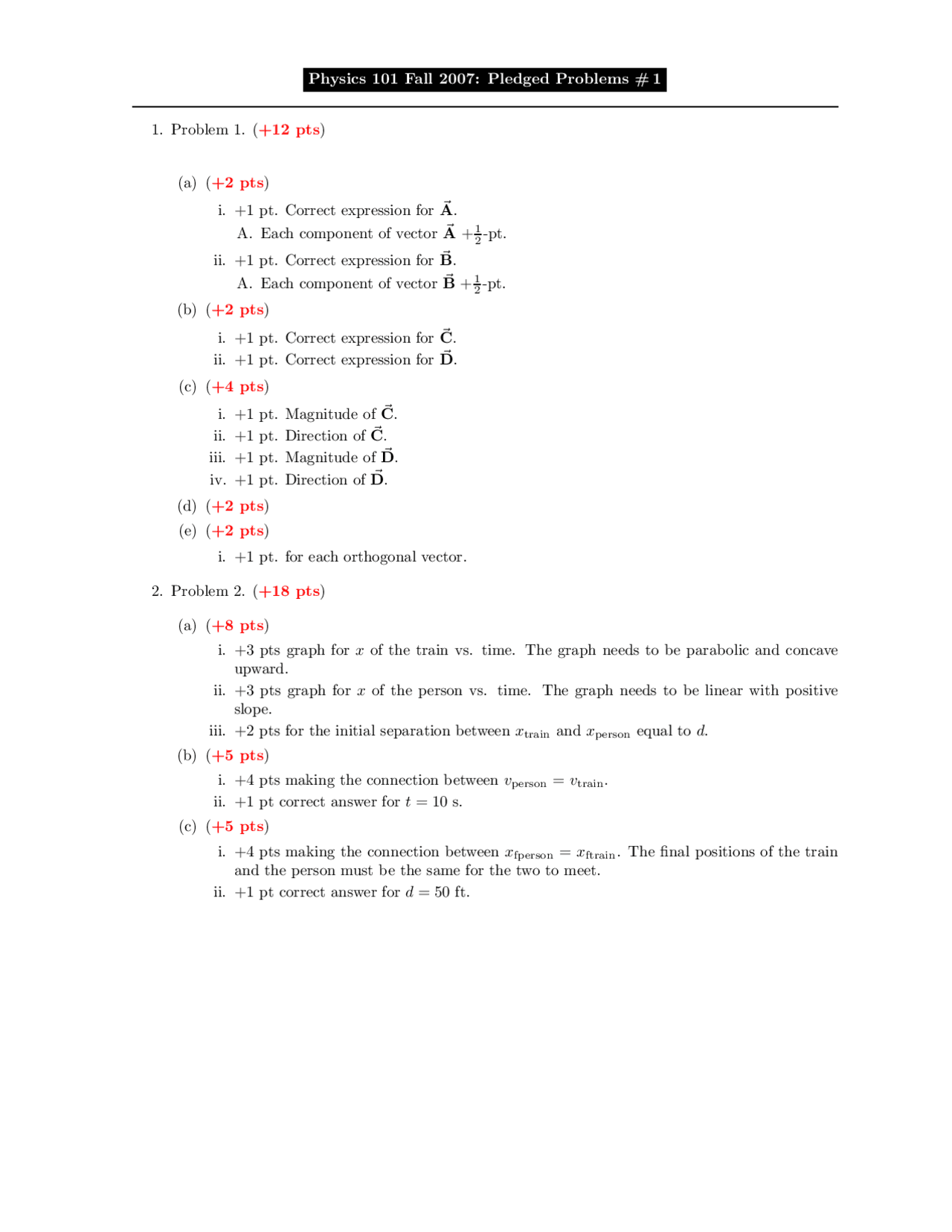 Solved Problems for Vector and 1-D Kinematics | PHYS 101 | Study notes  Physics | Docsity