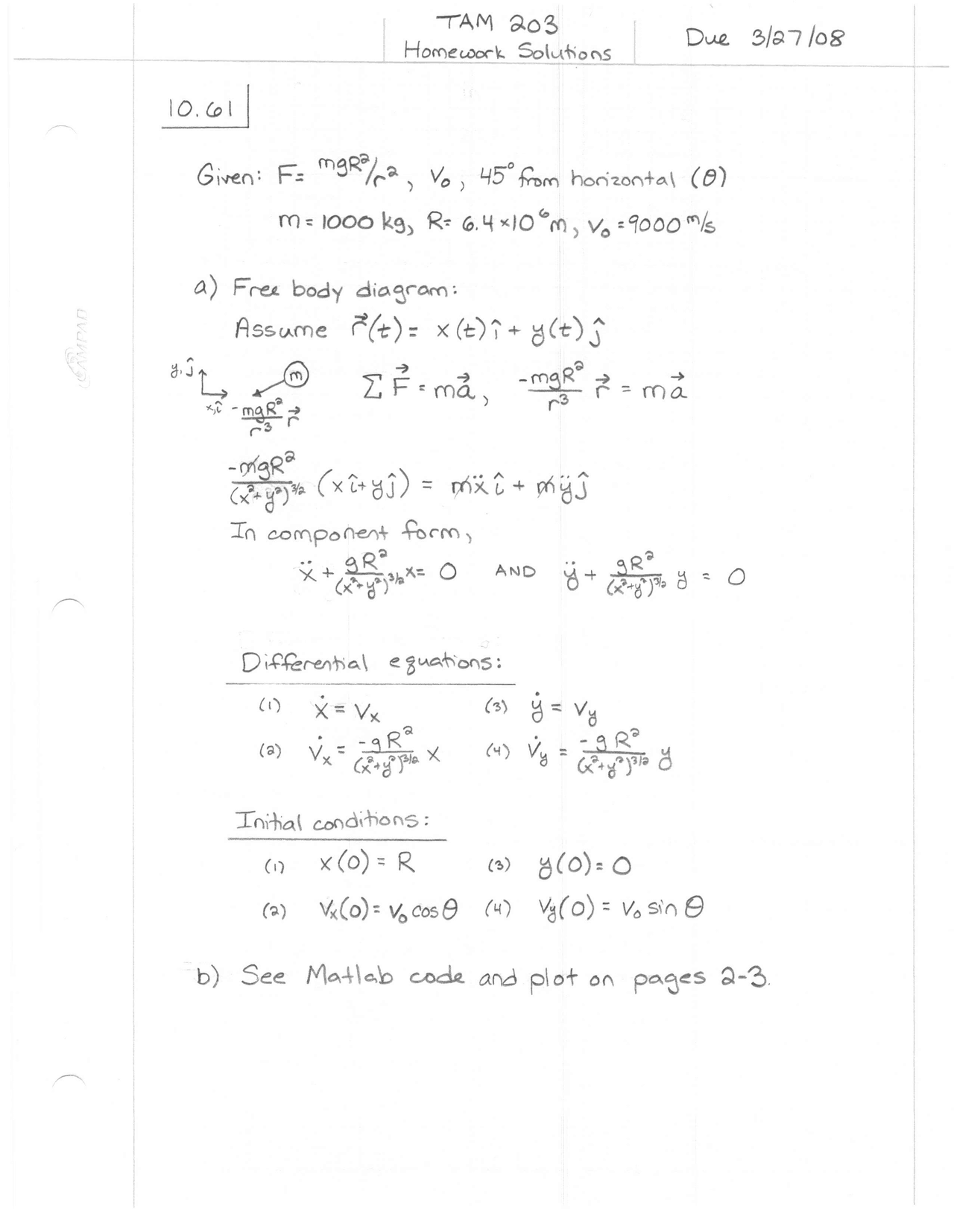 Solutions of Homework on Dynamics | ENGRD 2030 - Docsity