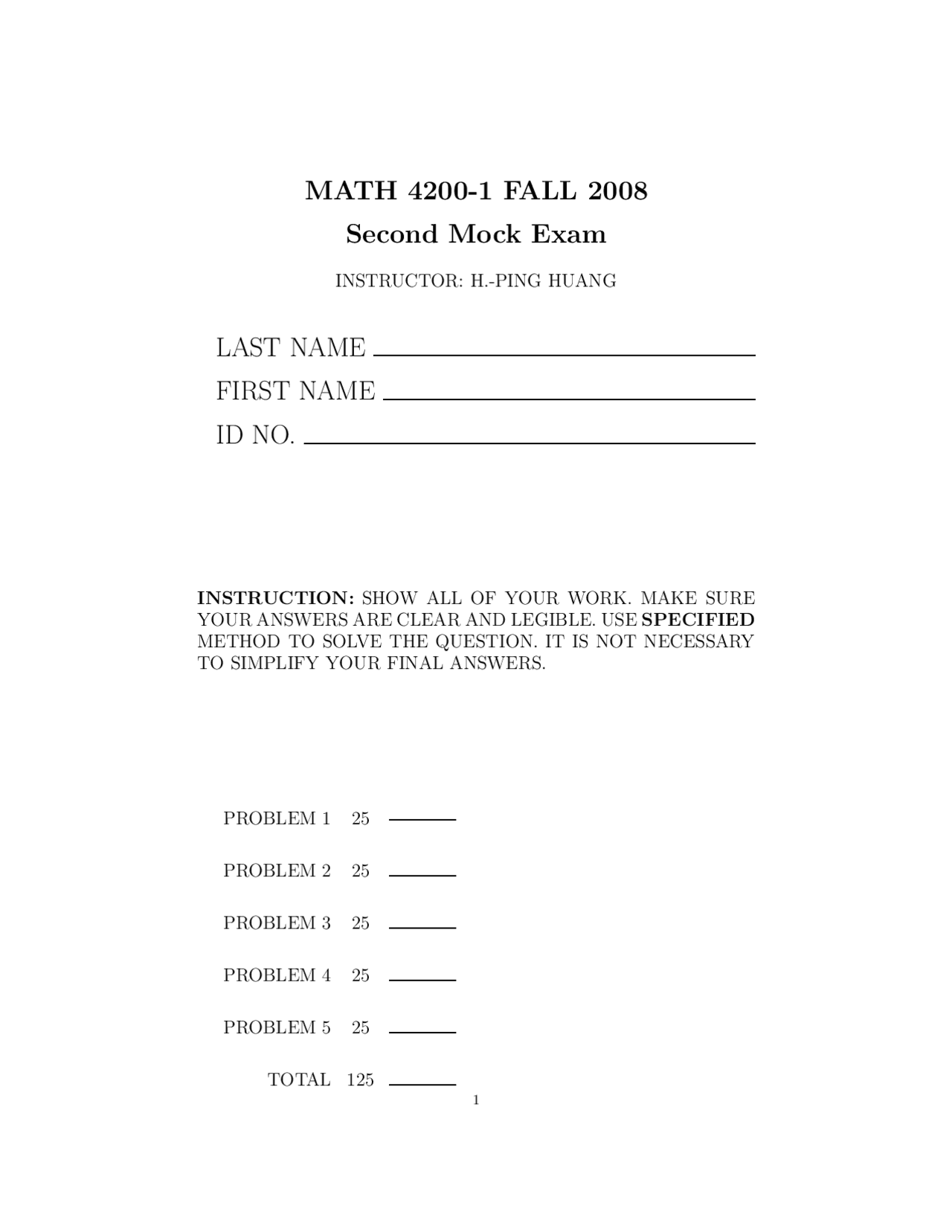 5 Problems on Introduction to Complex Variables - Exam | MATH 4200 ...