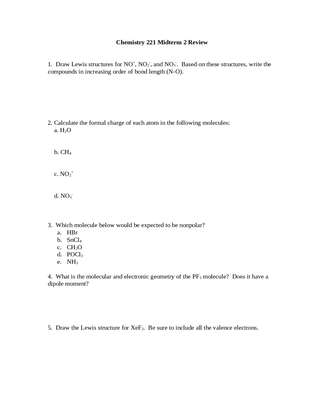 Midterm Exam 2 - General Chemistry | CH 221 - Docsity