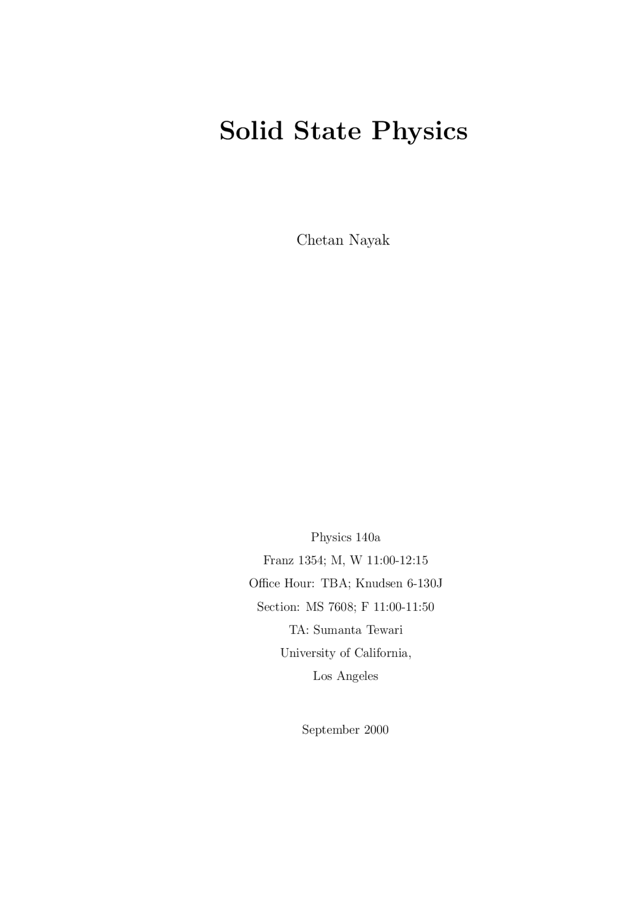Solid State Physics - Review Sheet | PHYSICS 140A - Docsity