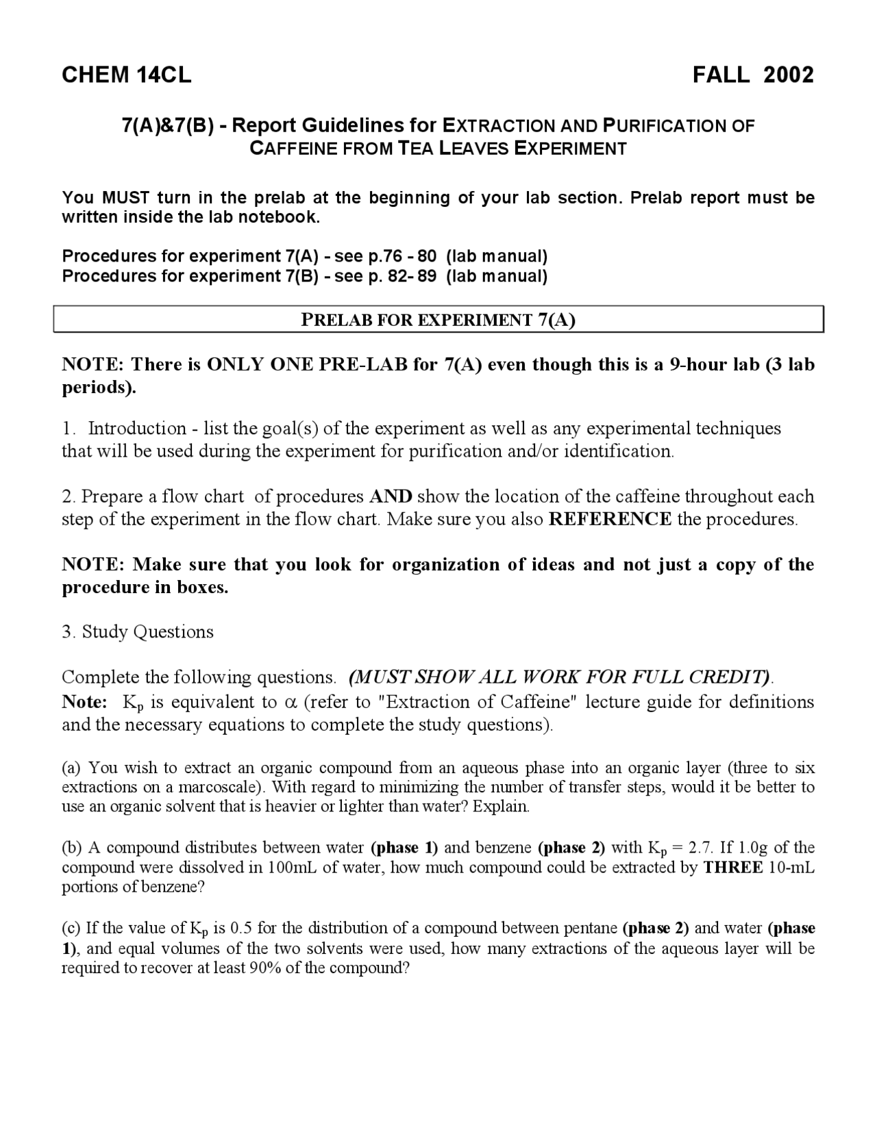 Report Guidelines For Extraction And Purification Of Caffeine From Tea Leaves Experiment Chem 14cl Docsity