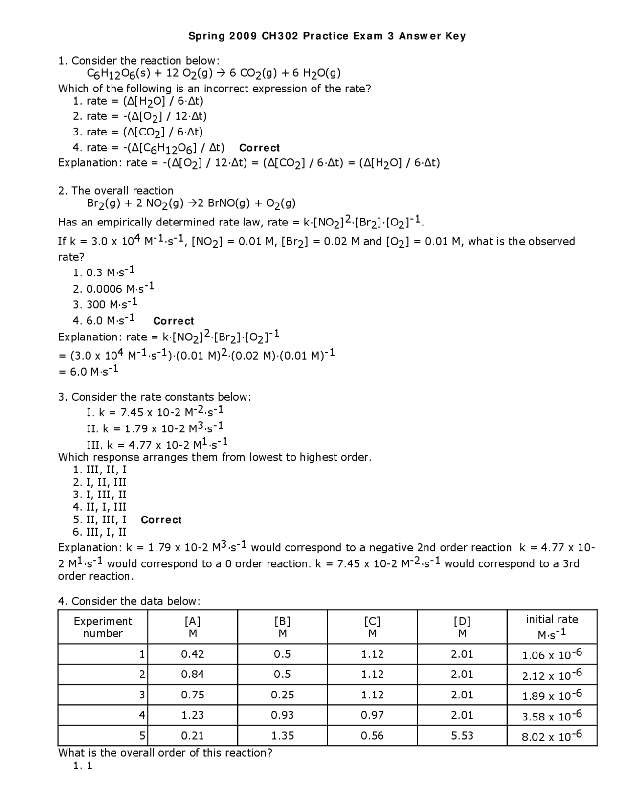 30 Multiple Choice with Answer Key - Practice Exam 3 | CH 302 - Docsity