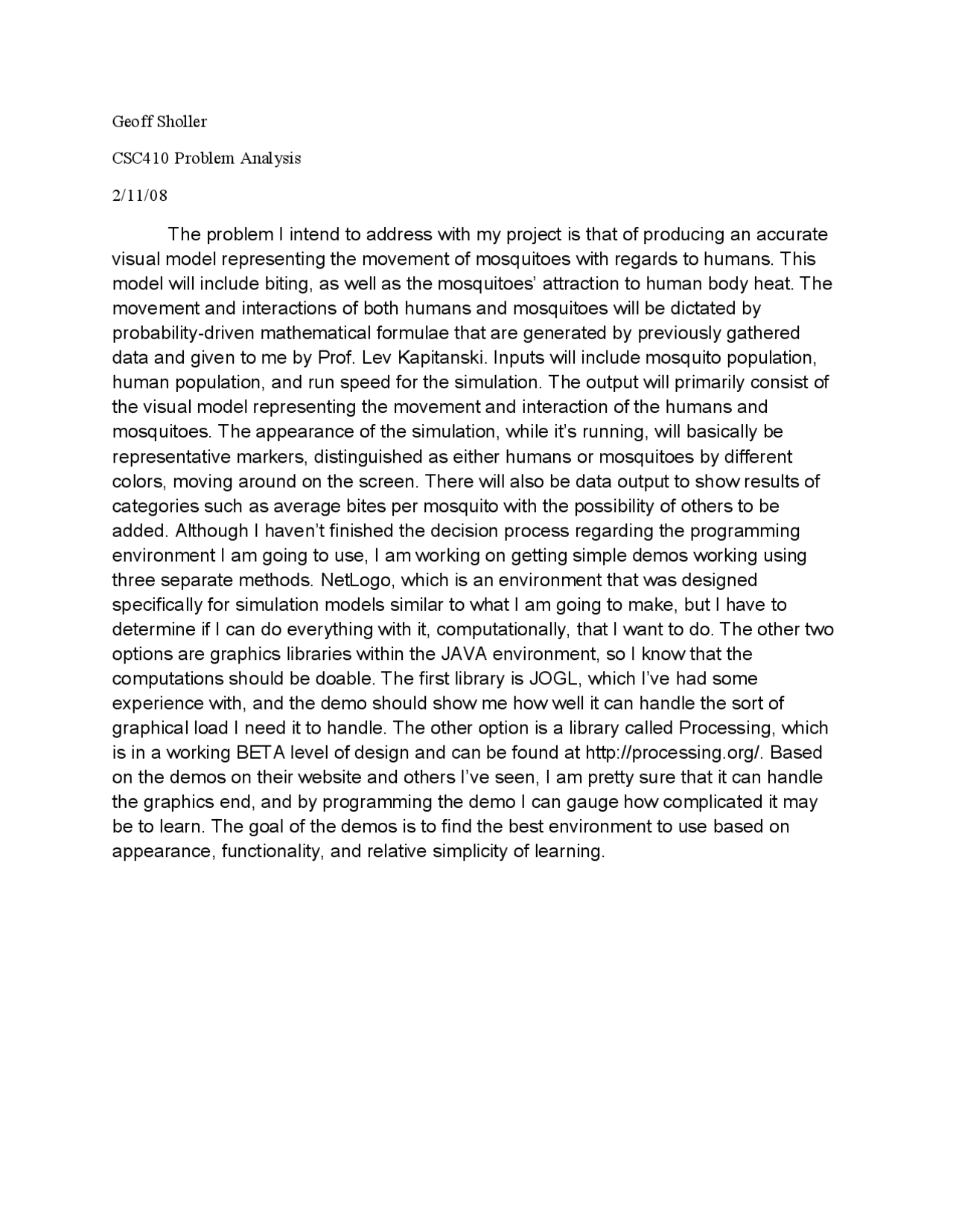 Problem Analysis - Computer Science Implementation Projects | CSC 410 ...