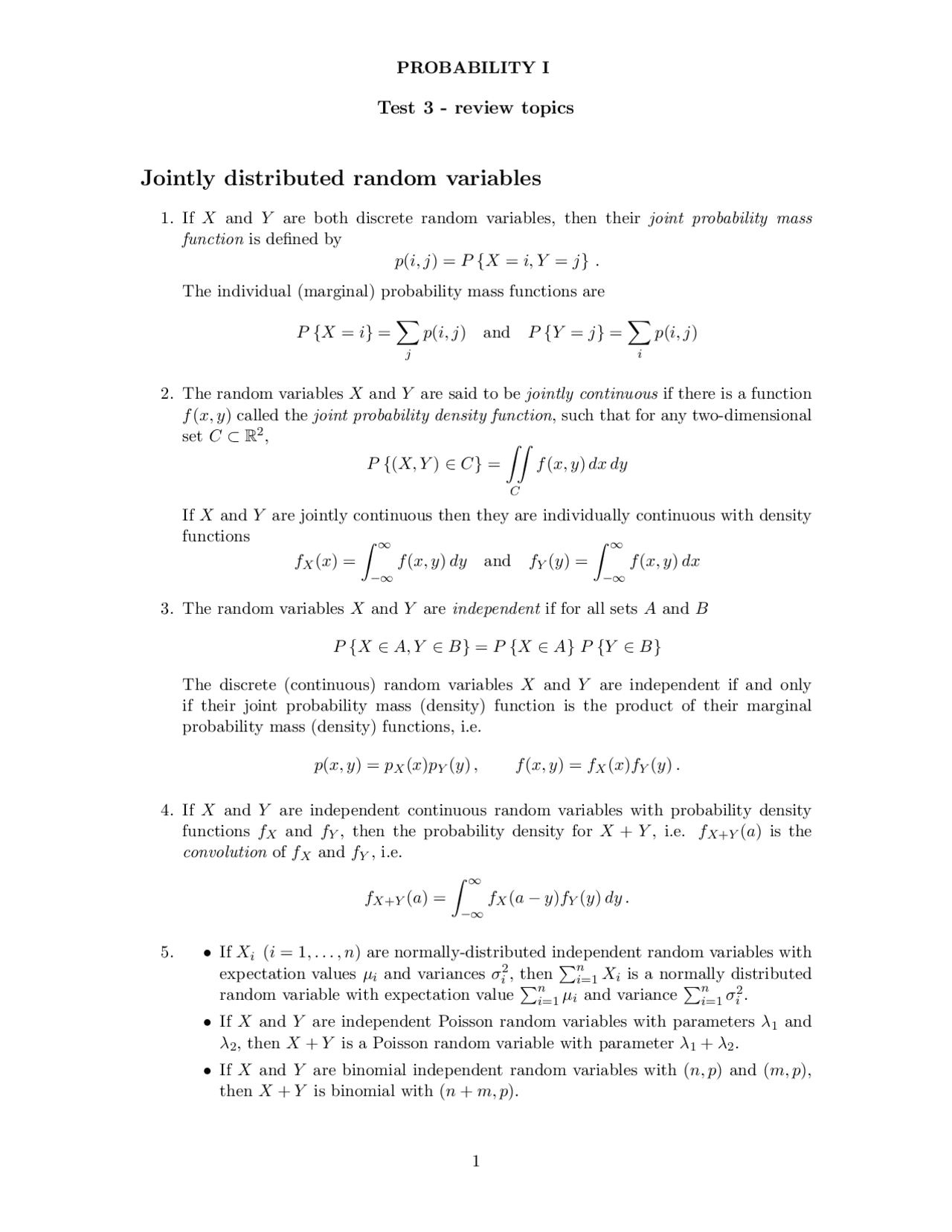 Questions Of Review Topics Of Probability I Exam 3 M 362k Docsity