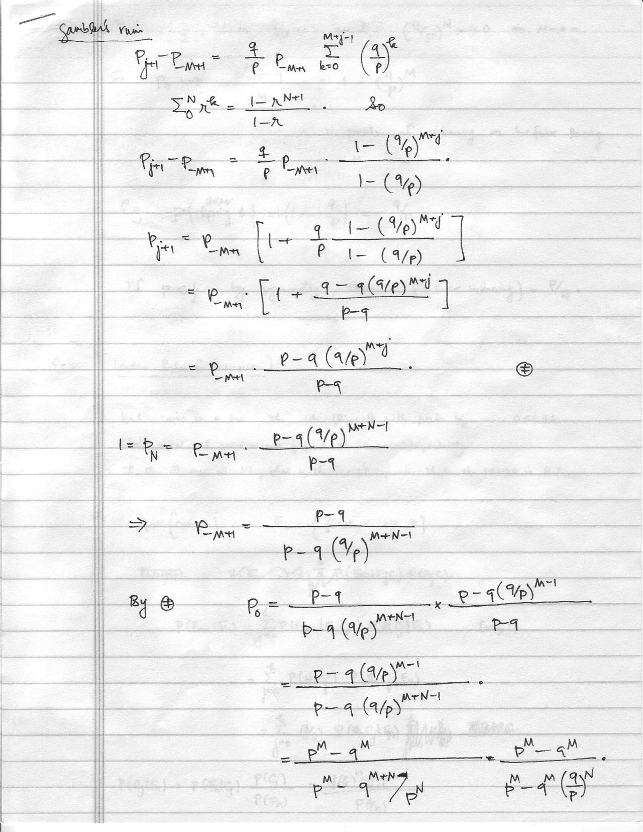 Gambler's Ruin - Handwritten Notes | MATH 5010 - Docsity