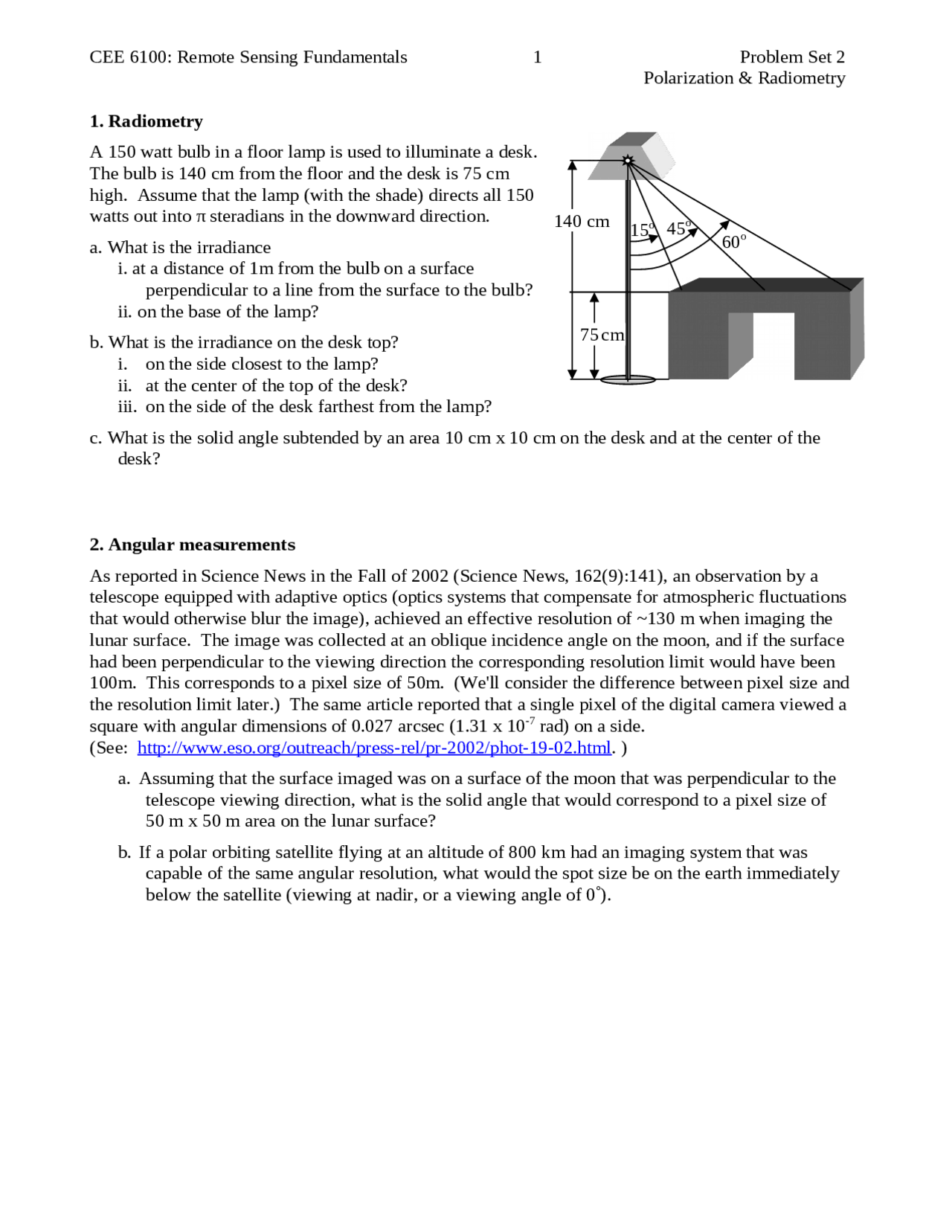 Problem Set #2 - Polarization and Radiometry | CEE 6100 - Docsity