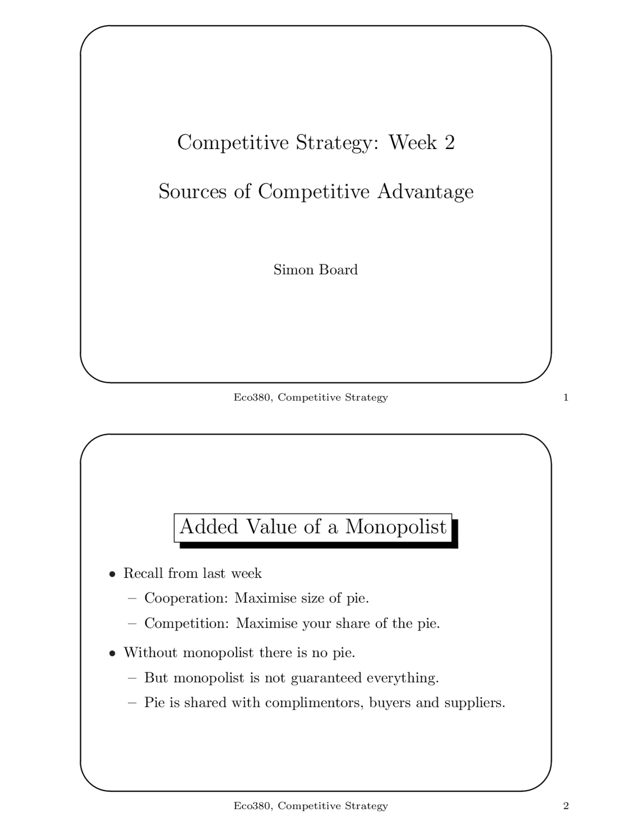 Sources of Competitive Advantage - Lecture Slides | ECON 101 - Docsity