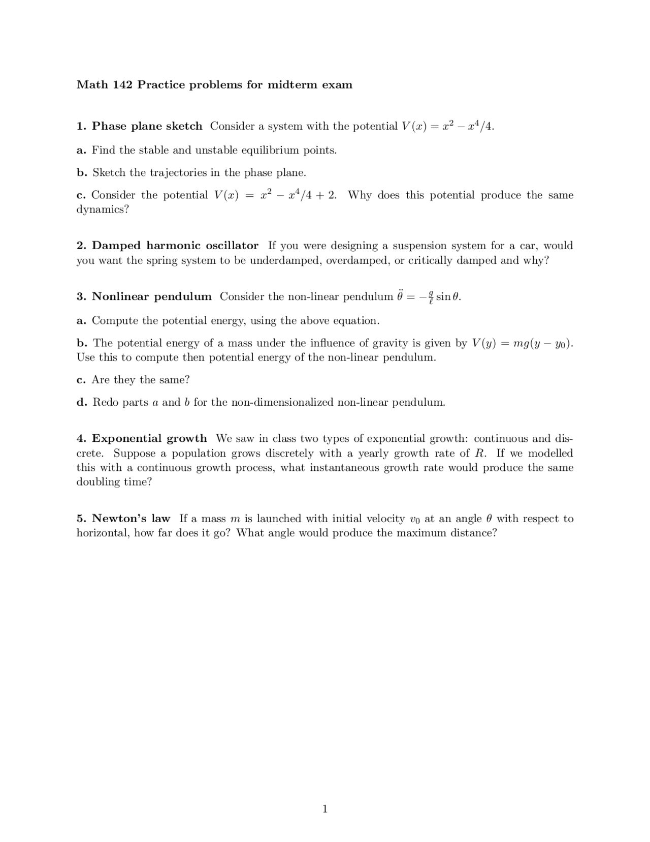 Math 142 Midterm Exam Practice Problems | Exams Mathematics | Docsity