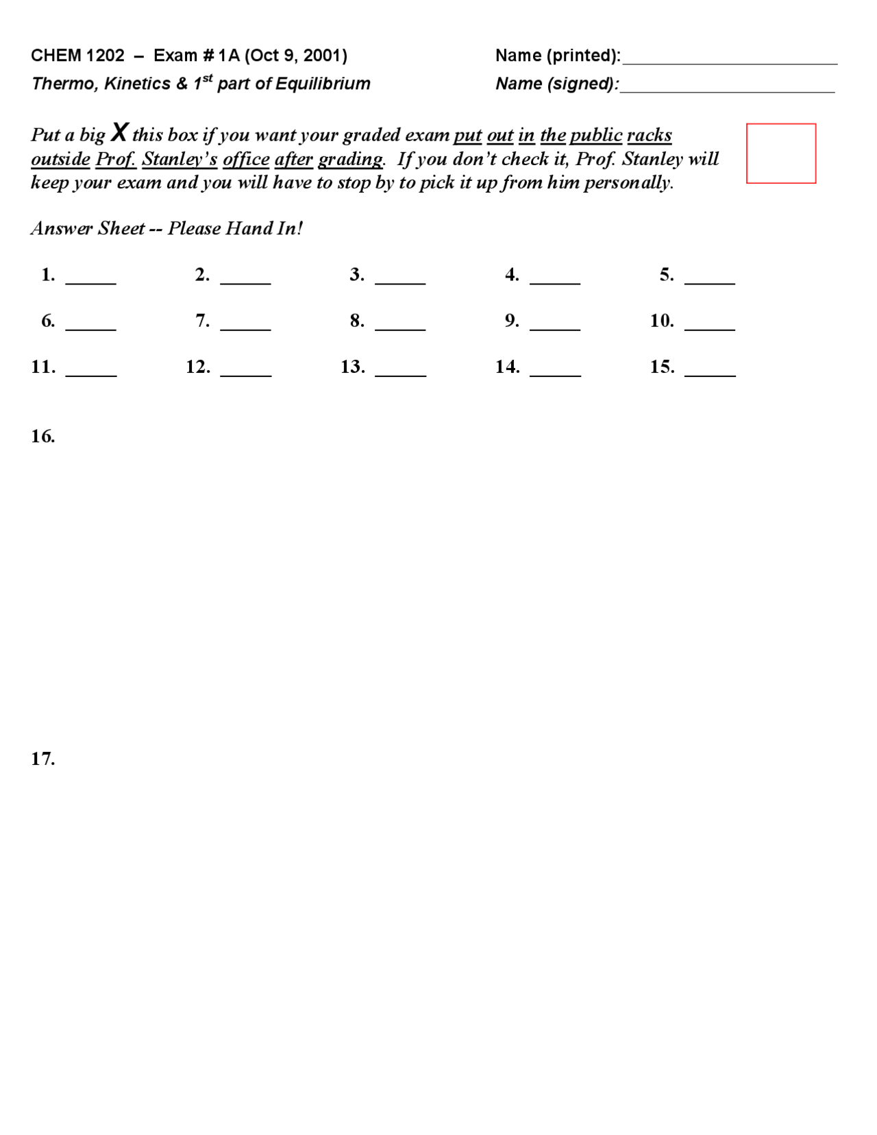 Thermodynamics, Kinetics and Equilibrium - Exam Questions | CHEM 1202 ...