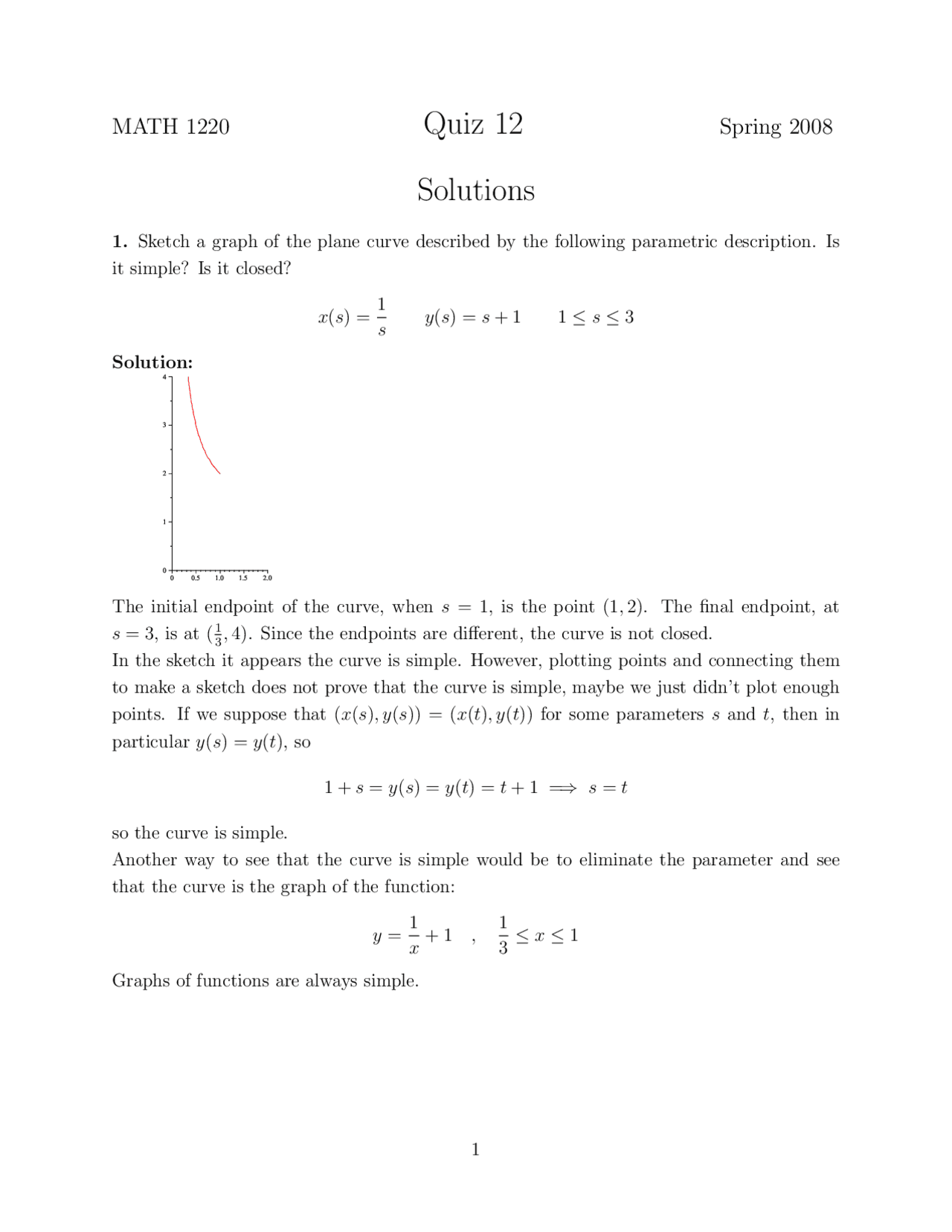 Quiz 12 with Solution for Calculus II | MATH 1220 - Docsity