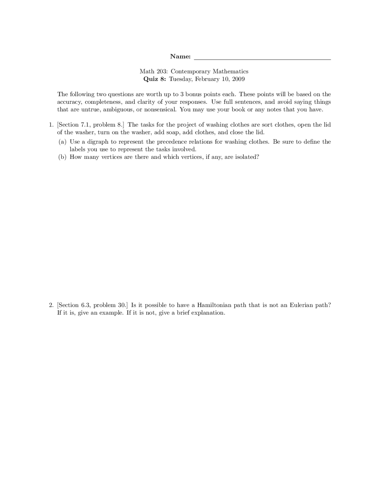 Quiz 8 Questions - Contemporary Mathematics | MATH 203 - Docsity