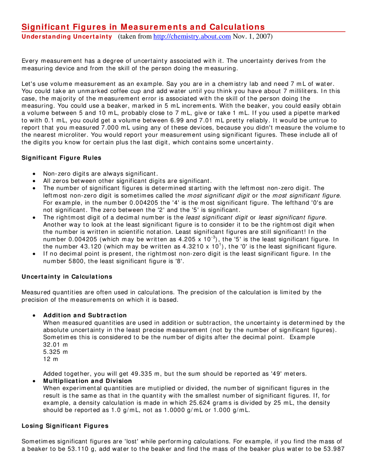 Lab for Significant Figures in Measurement and Calculations | MECH 403 ...