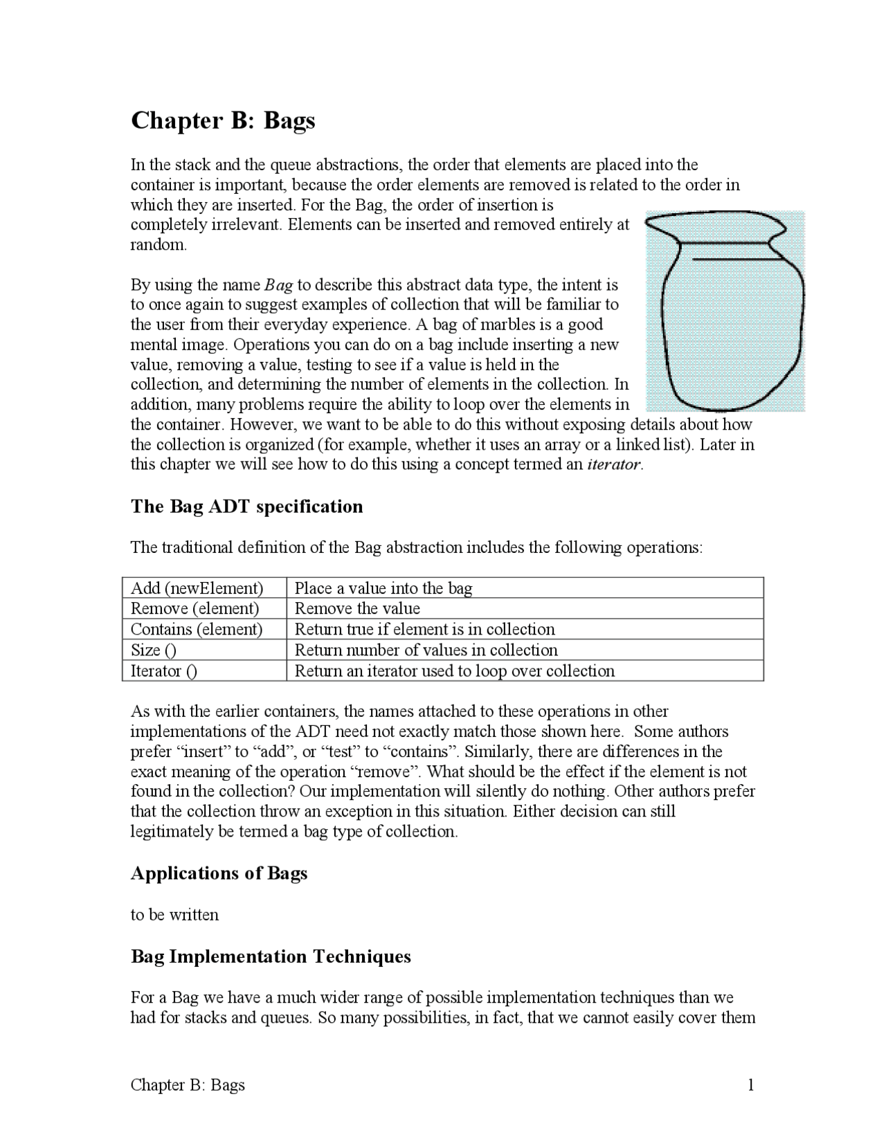 Bags - Data Structures - Paper Project | CS 261 - Docsity