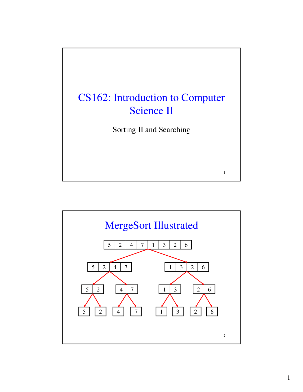 Lecture Slides on Sorting II and Searching | CS 162 | Study notes ...