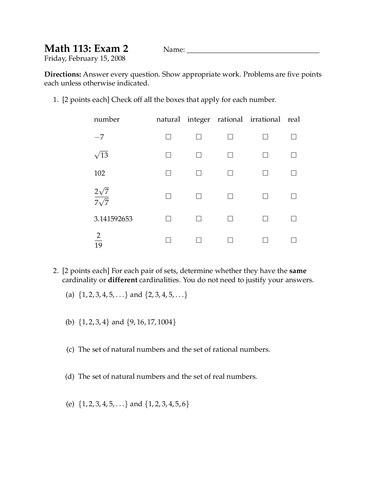 10 Questions on Mathematical Reasoning - Old Exam 2, Fall 2008 | MATH ...