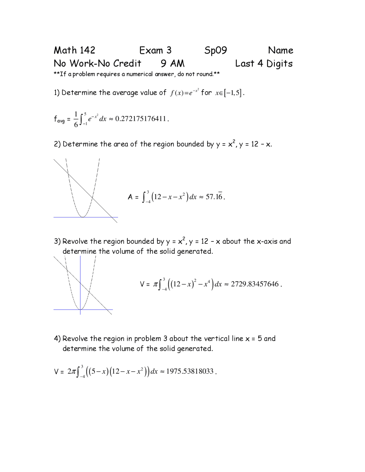 6 Questions with Answers on Calculus II - Examination 3 | MATH 142 ...