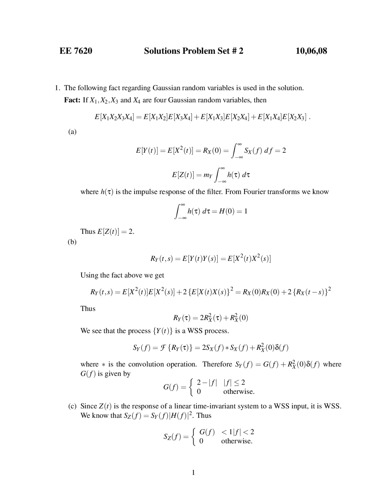 Digital Communication - Homework Set 2 Solutions | EE 7620 - Docsity