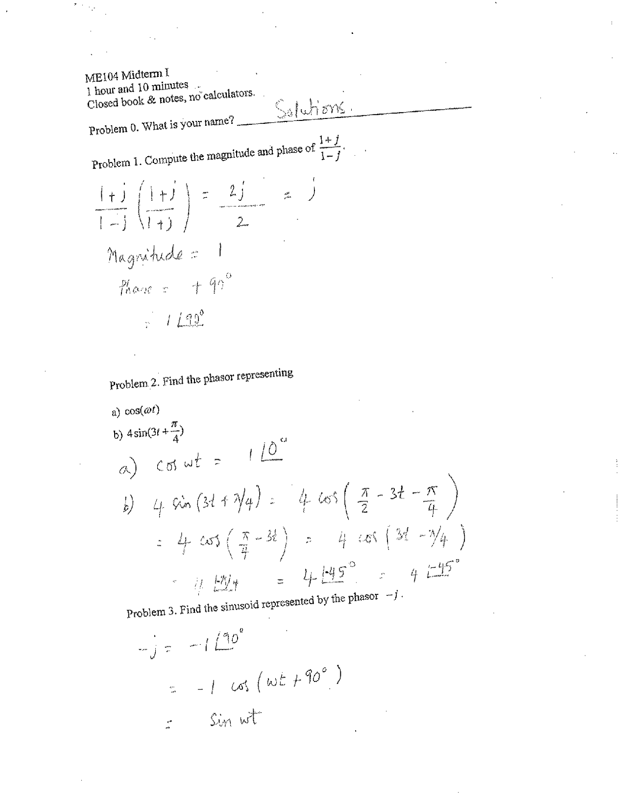Midterm Exam 1 with Solutions Sensors and Actuators ME 104 Exams