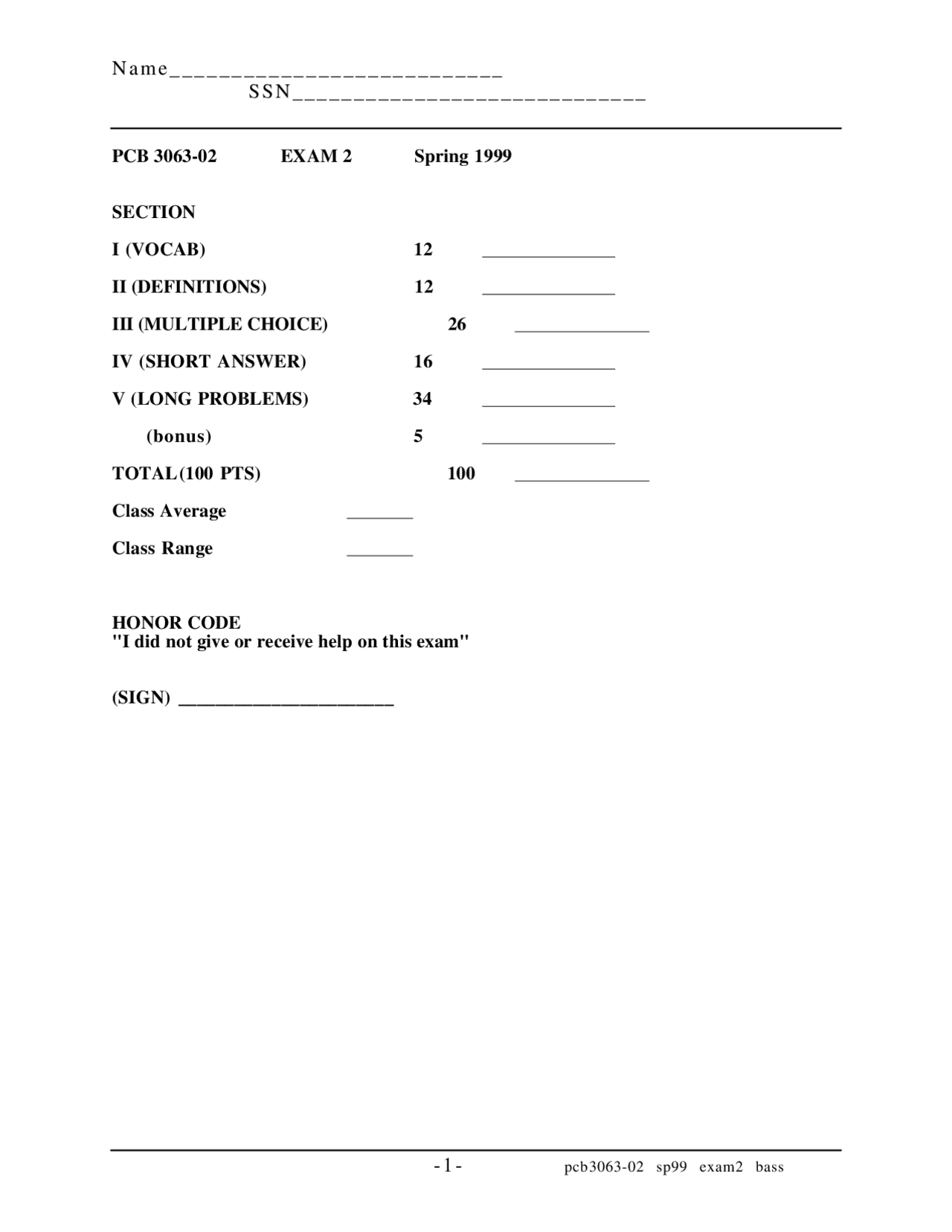 General Genetics - Old Exam 2 with Solution Manual | PCB 3063 | Exams ...