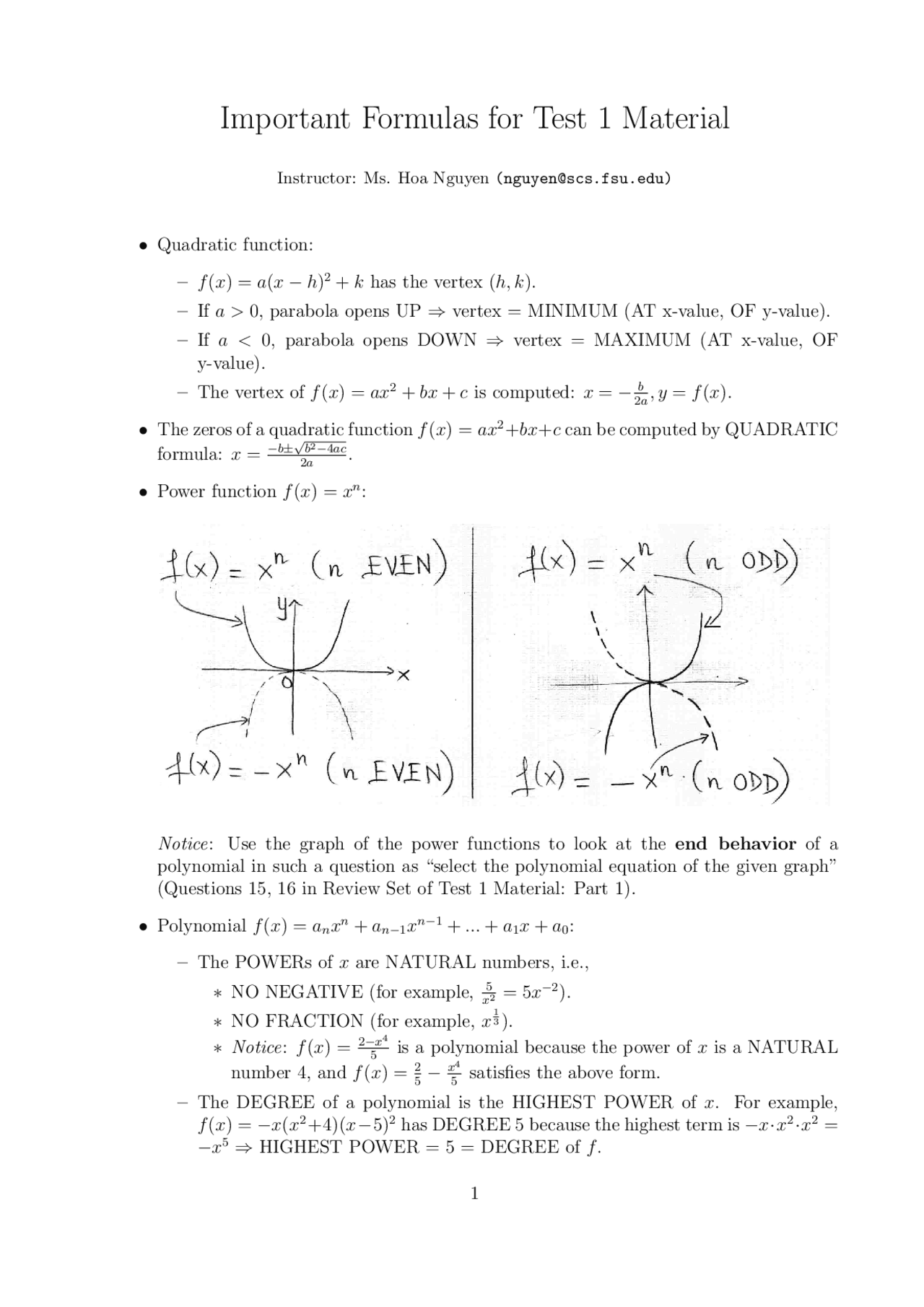 Important Formulas for Test 1 Material - Precalculus Algebra | MAC 1140 ...
