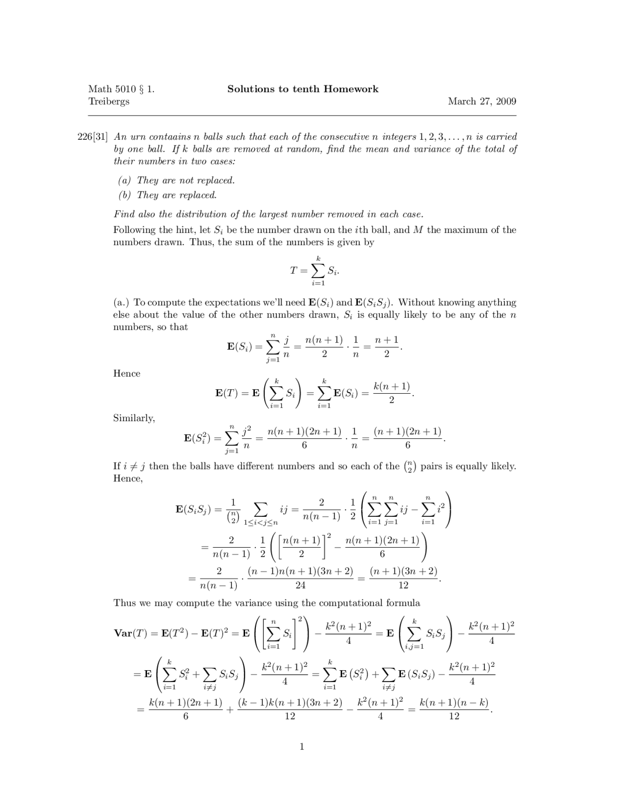 Solutions to Homework 10 - Introduction to Probability | MATH 5010 ...