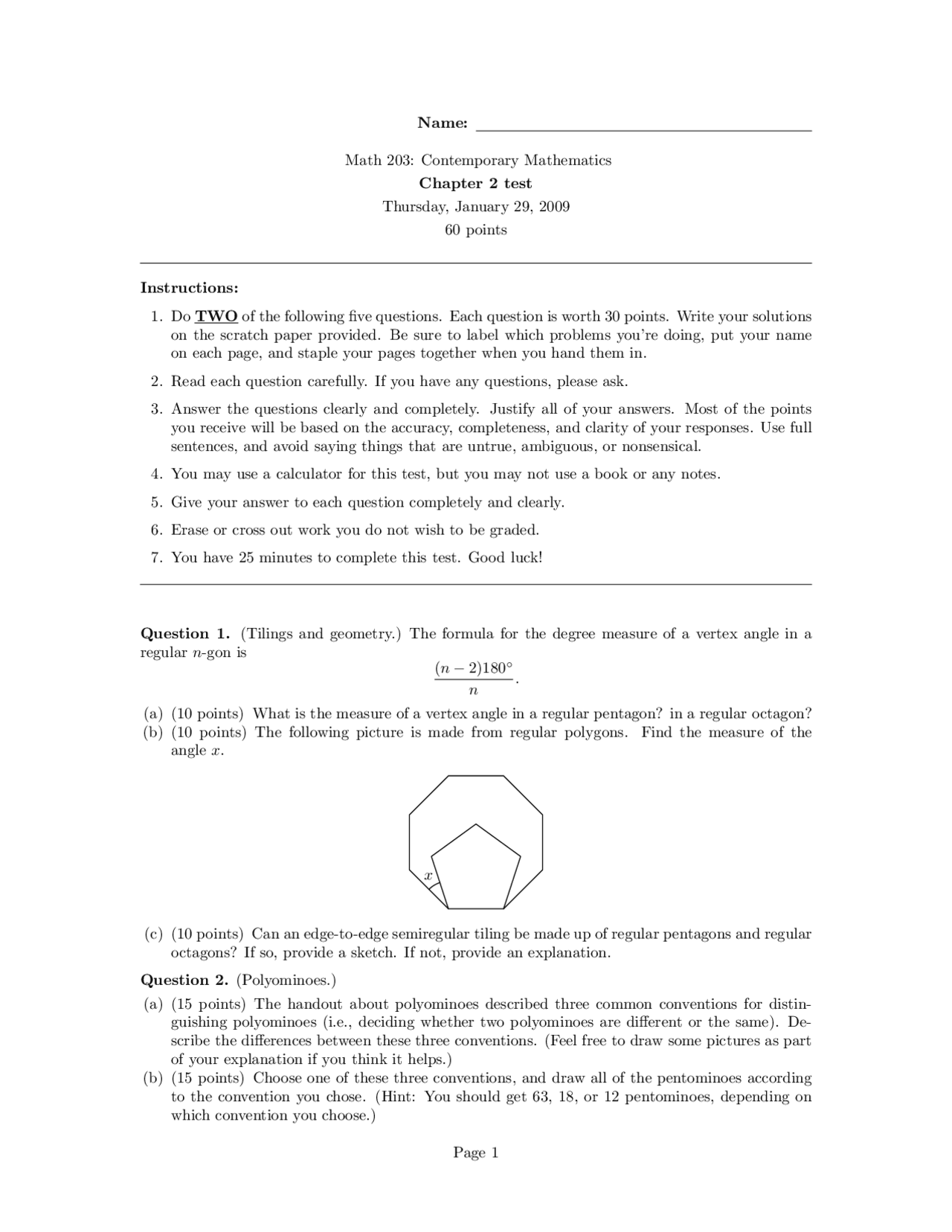 Test 2 Questions for Contemporary Mathematics | MATH 203 - Docsity
