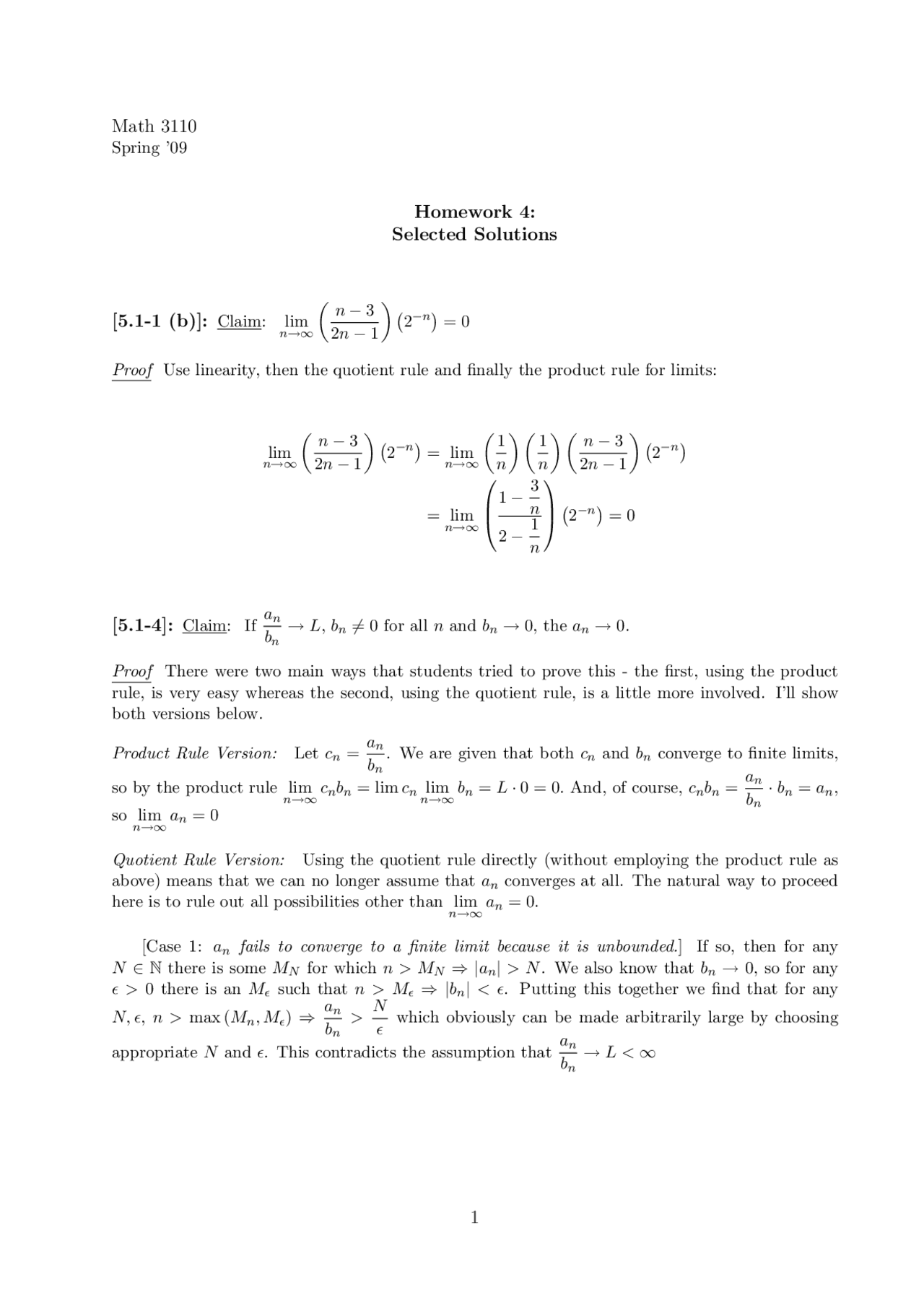 Homework 4 Selected Solutions - Introduction to Analysis | MATH 3110 ...