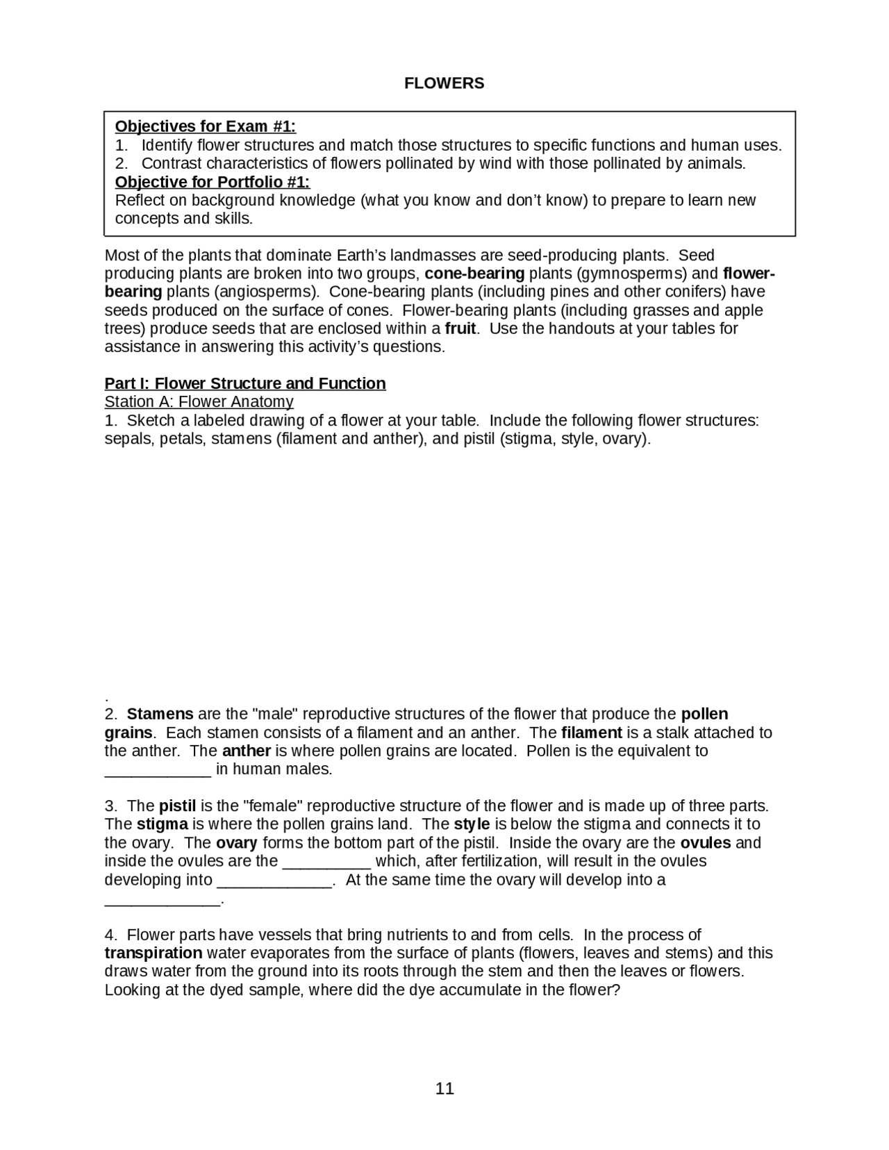 Objectives For Exam 1 - Flowers - General Biology | BI 101 - Docsity