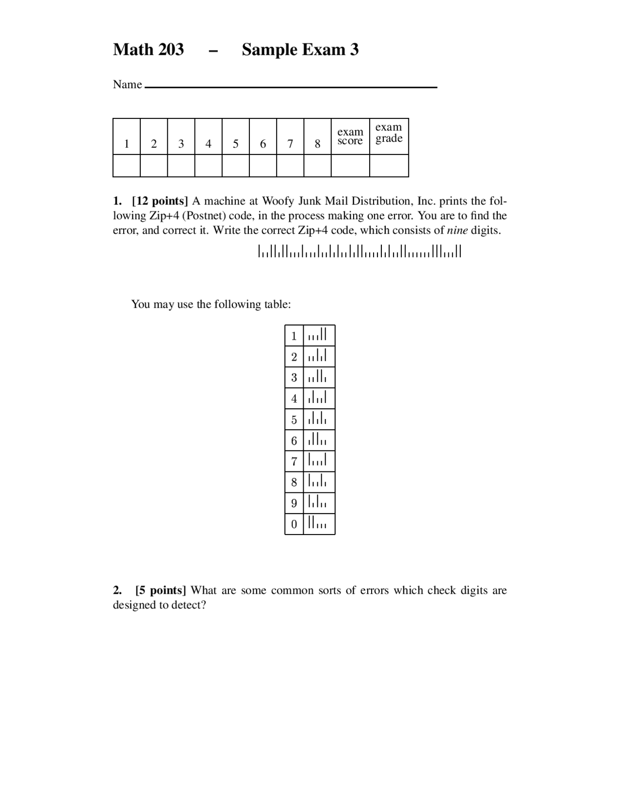 Sample Exam 3 Questions - Contemporary Mathematics | MATH 203 - Docsity