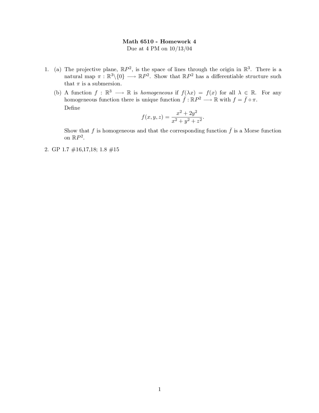 Homework 4 Questions - Differentiable Manifolds | MATH 6510 - Docsity