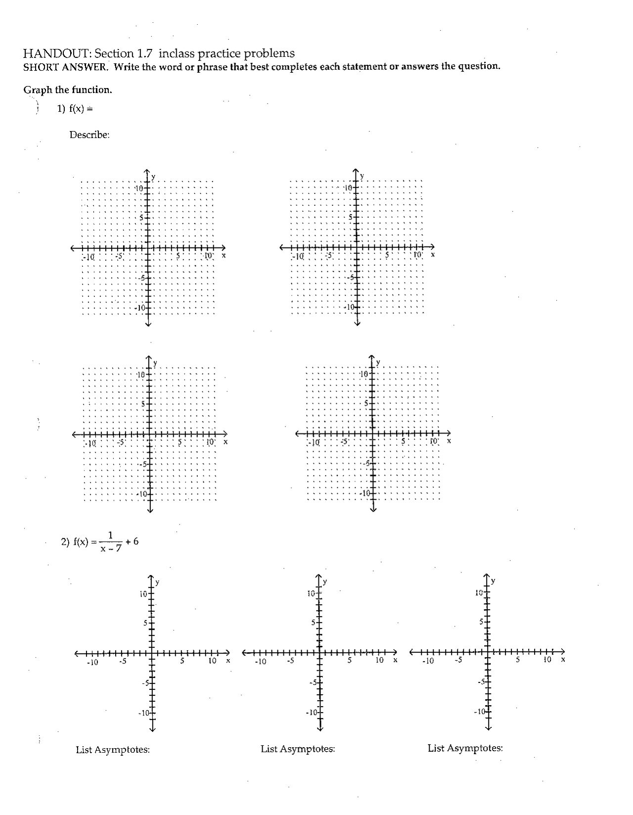 Exam 2 - Graph Function - College Algebra | MAC 1105 | Exams Algebra ...