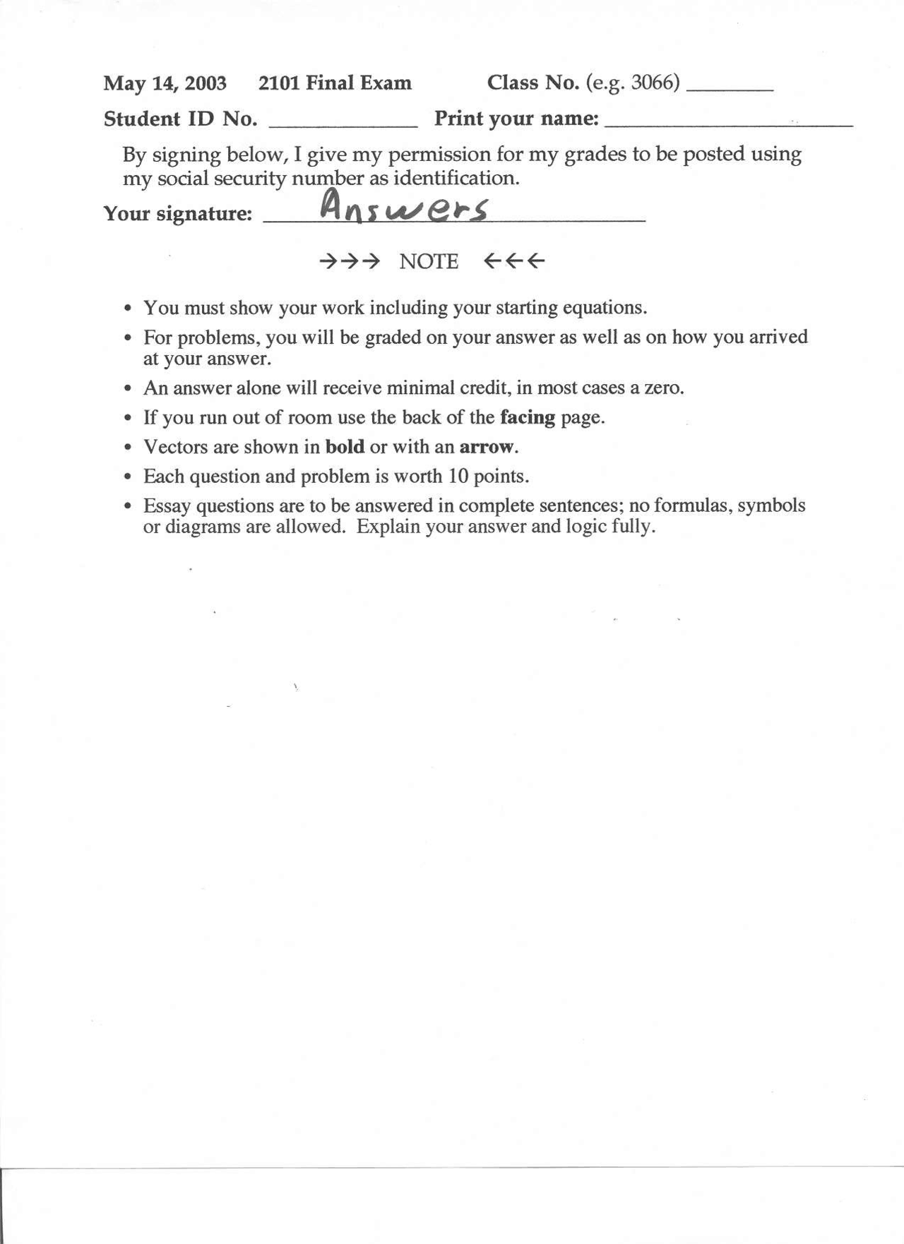 Answers for Final Exam - General Physics for Technical Students | PHYS ...