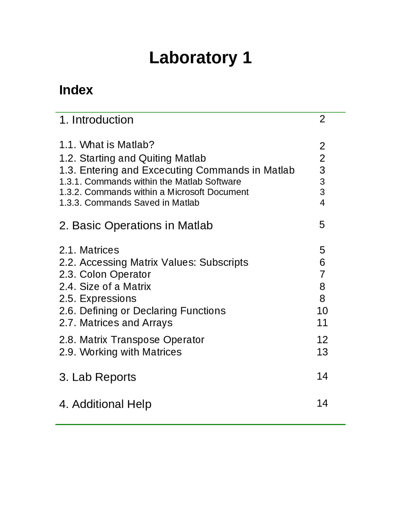 Laboratory 1 Report - What is MATLAB - Computational Linear Algebra ...