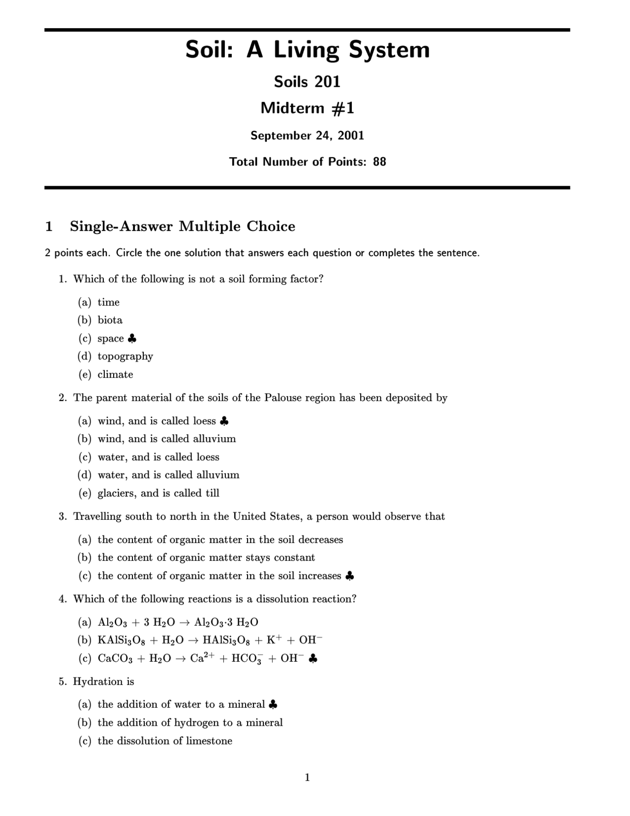 Soil Practical Test Questions Questions on Soil: A Living Systems - Midterm Exam | SoilS 201 ...