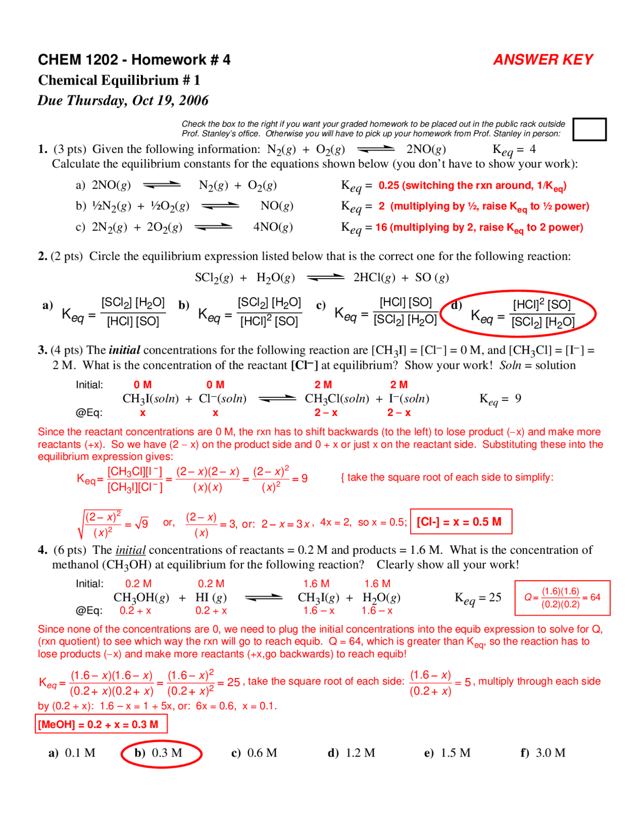General Chemistry - Assignment 4 Solutions | CHEM 1202 - Docsity