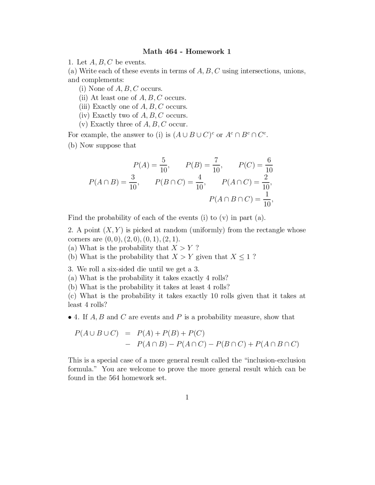 Homework I Questions Unsolved - Theory of Probability | MATH 464 - Docsity