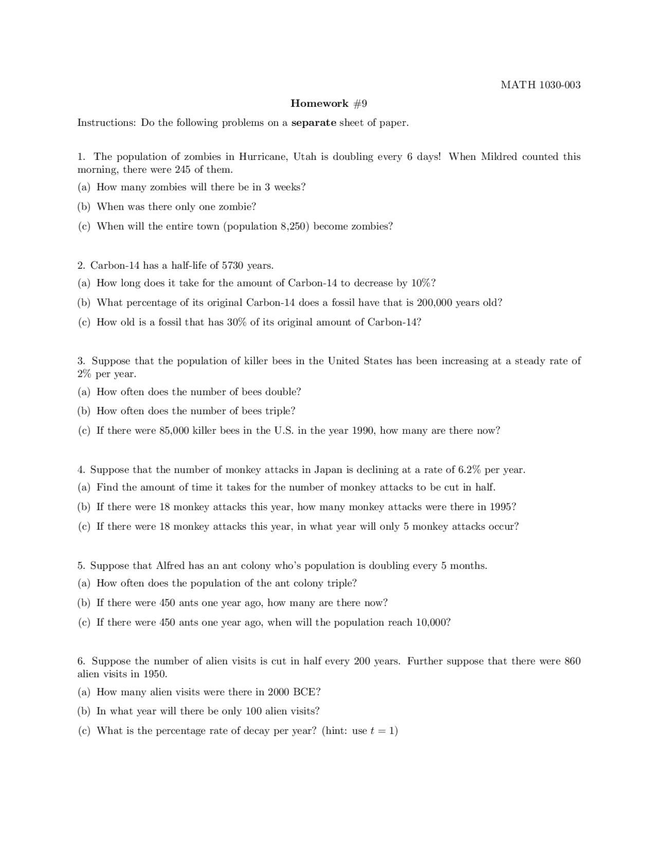 Homework 9 - Introduction to Quantitative Reasoning - Sample Problems ...