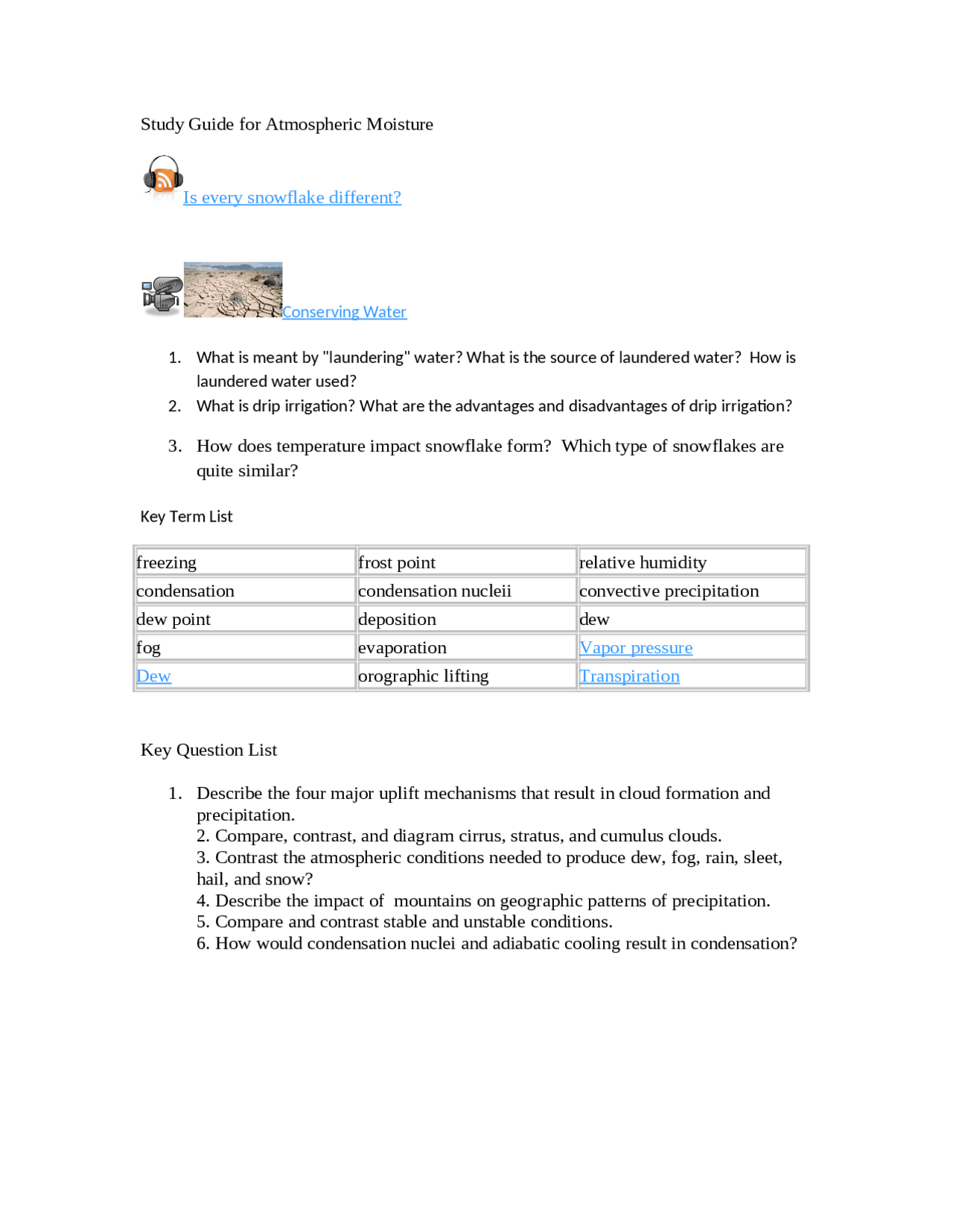 Atmospheric Moisture Study Guide: Key Concepts and Questions | Study ...