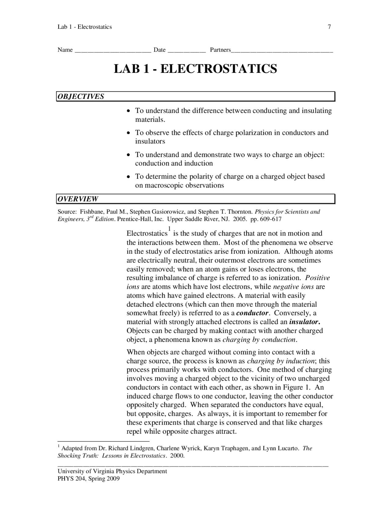 Lab 1: Electrostatics - Basic Physics Laboratory II | PHYS 2040 - Docsity