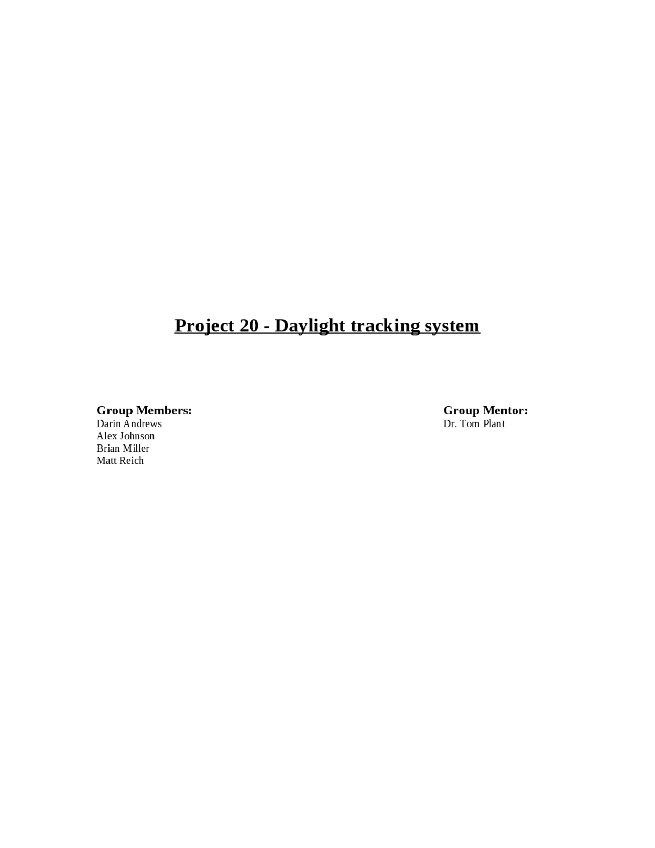 Daylight Tracking Daylight Tracking System - Project #20 | ECE 441 - Docsity