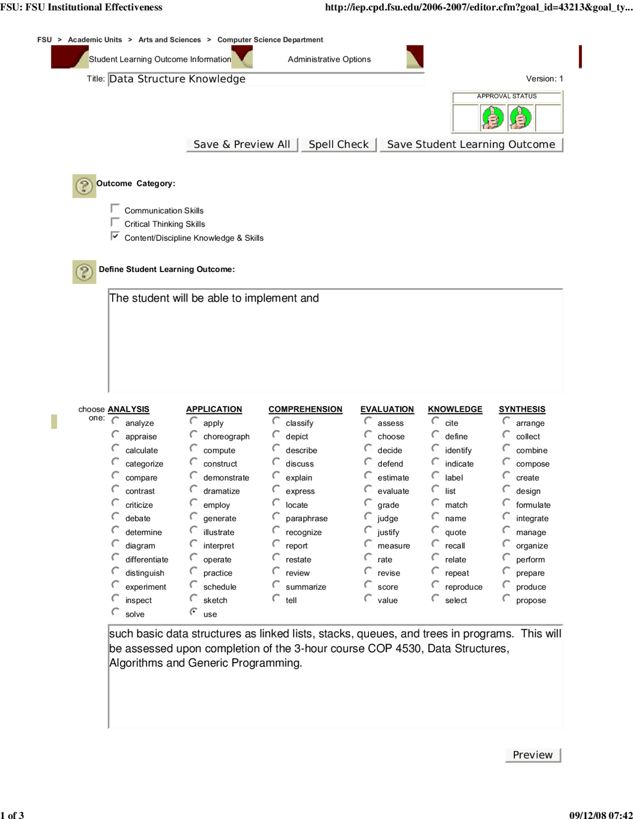 FSU Institutional Effectiveness - Data Structures and Algorithm Program ...