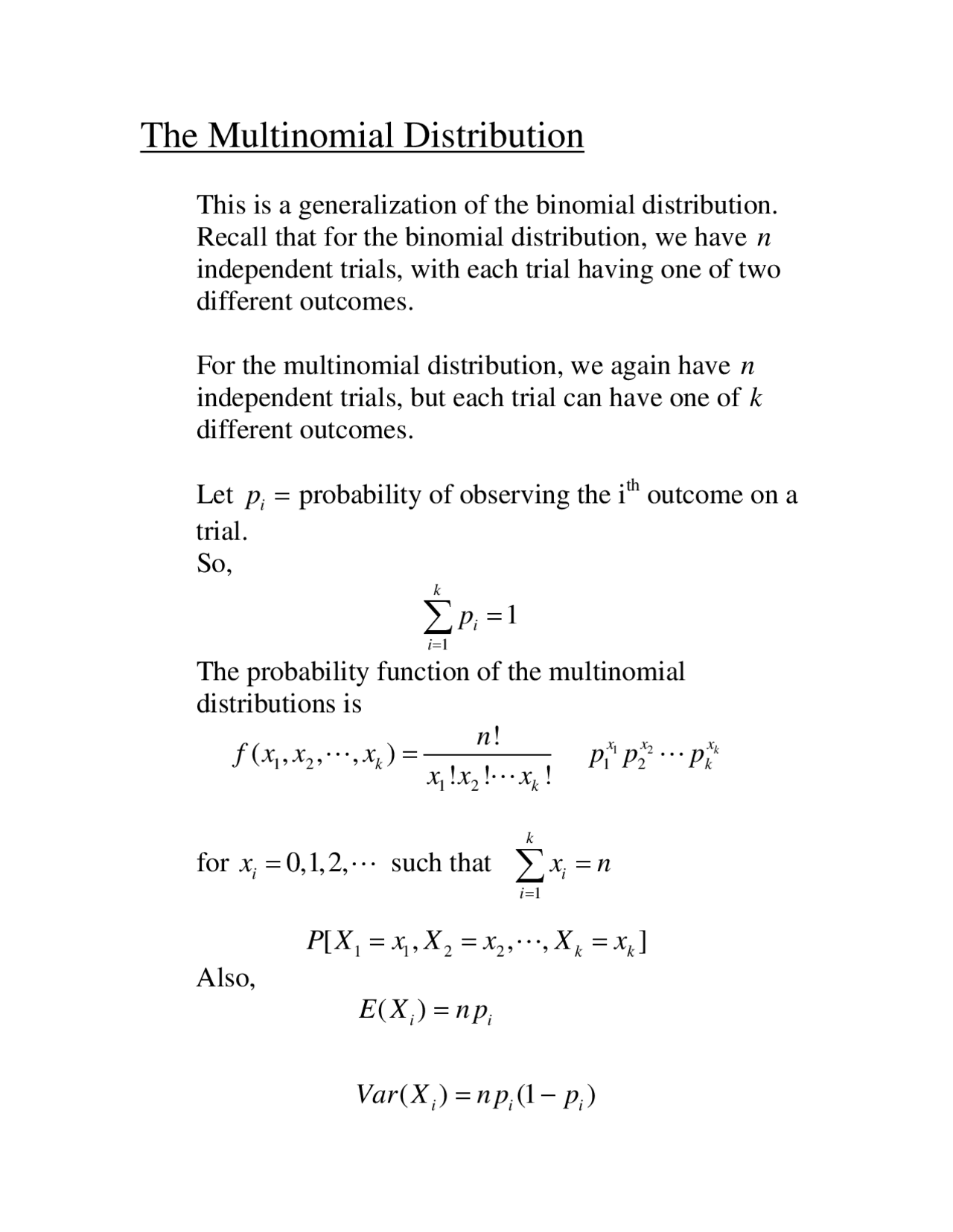 Lecture Notes on The Multinomial Distribution | STAT 537 | Study notes ...