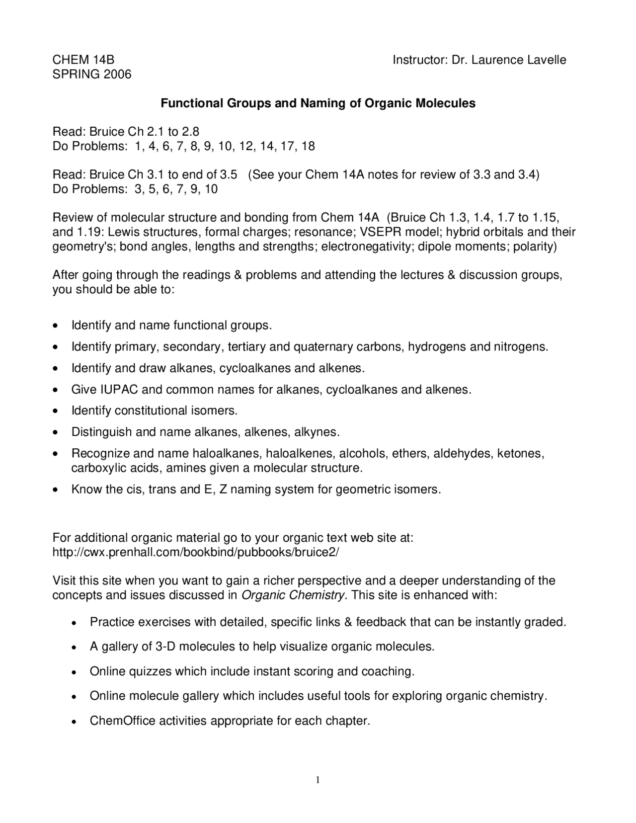 Functional Groups and Naming of Organic Molecules - Lecture Notes ...