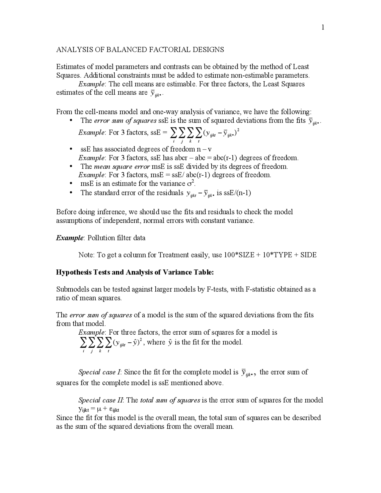 Analysis of Balanced Factorial Design | N 1 - Docsity