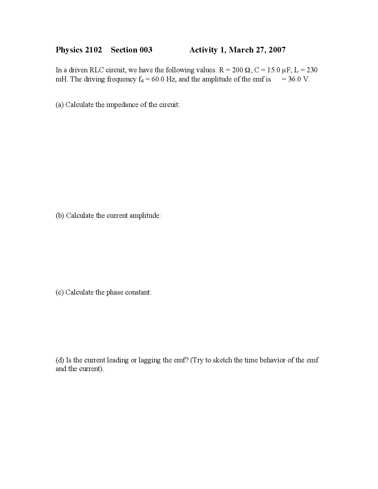 Quiz for General Physics for Technical Students | PHYS 2102 - Docsity