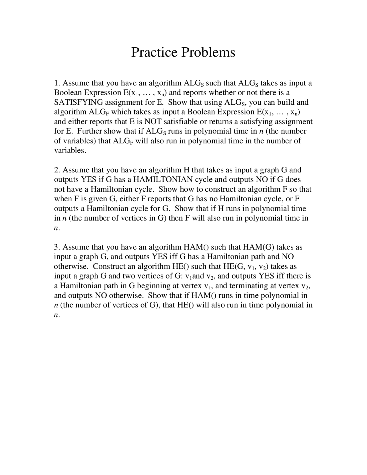 Analysis of Algorithms - Practice Problems | CS 325 - Docsity