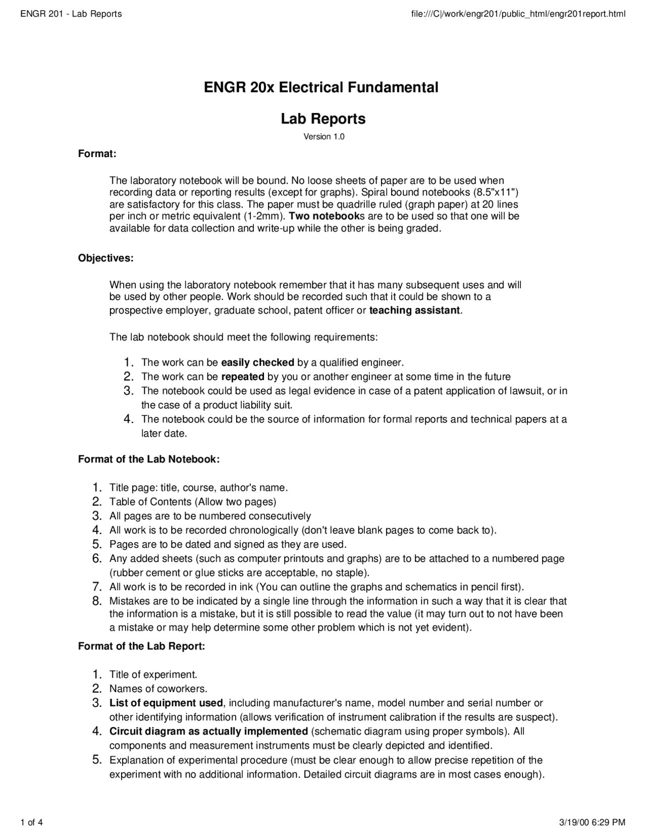 Lab Reports for Electrical Fundamental | ENGR 201 - Docsity