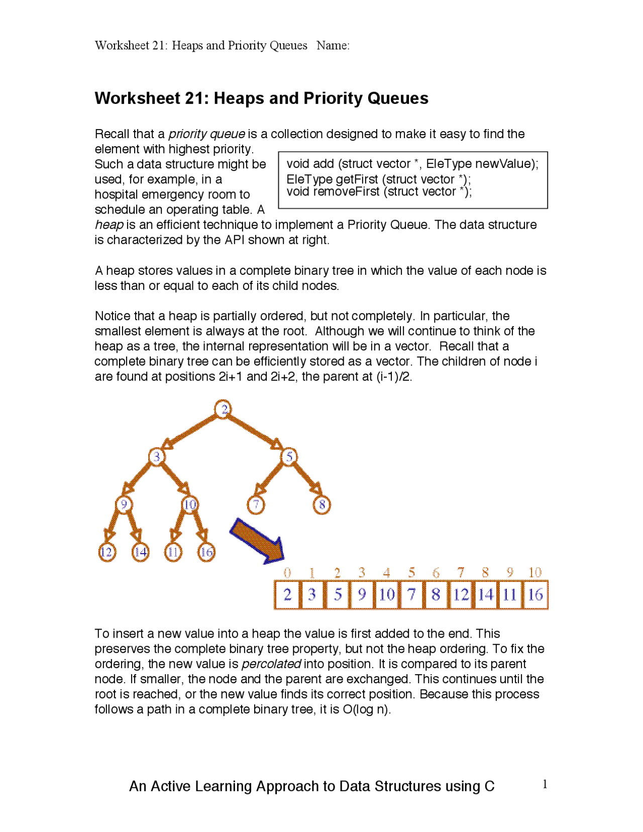 Worksheet 21: Heaps and Priority Queues | CS 261 - Docsity