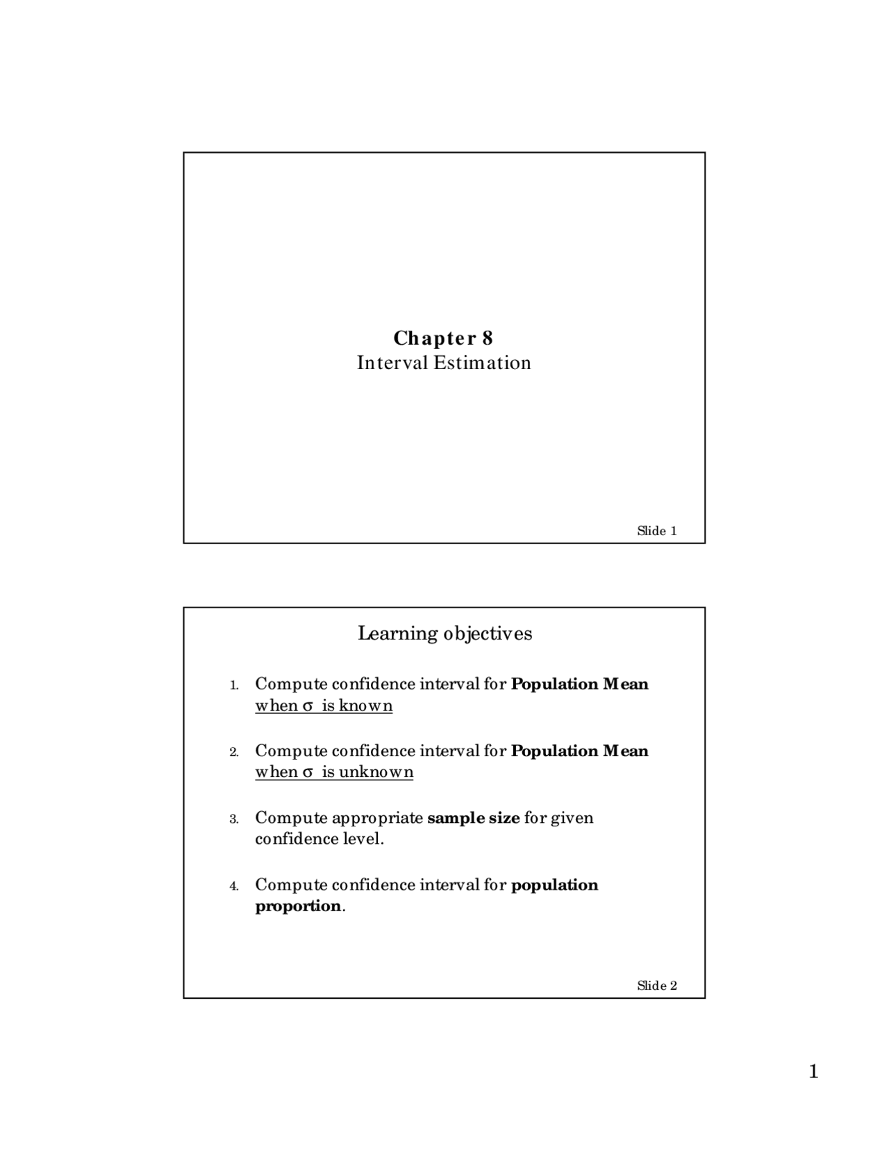 The Learning Objectives of the Interval Estimation | MGS 9920 - Docsity